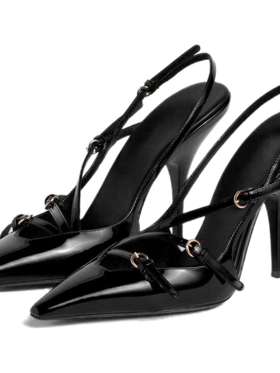 Women's Black High Slingback Kitten Pointed Closed Pumps Low Heels Shoes